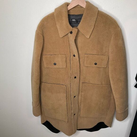 Zara Faux Shearling Teddy Double Faced Overshirt Jacket - Picture 2 of 8